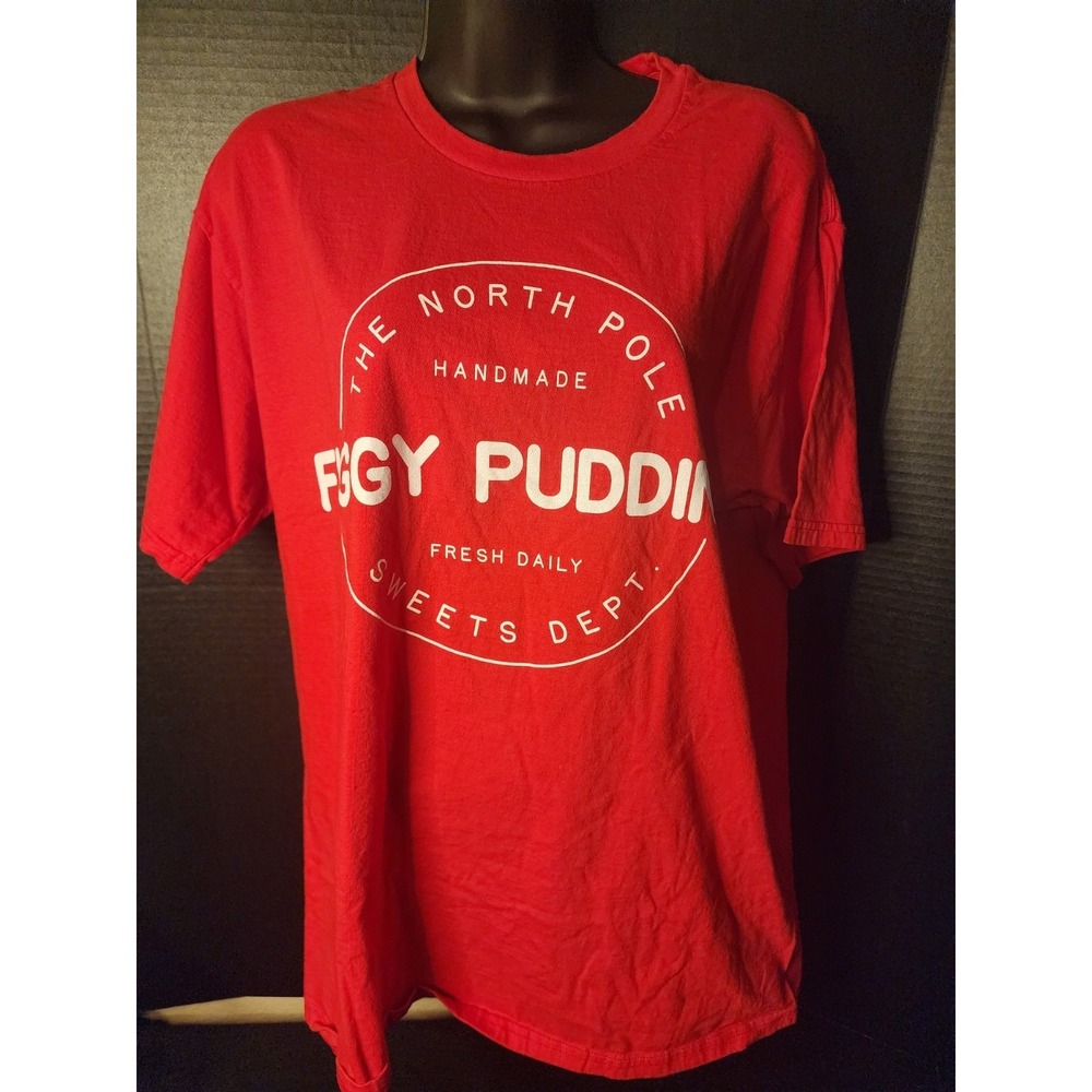 Port & Company Womens Red Holiday T-Shirt "Figgy Pudding" Sz L NWOT